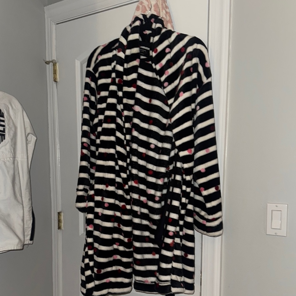 Striped Black and White Robe with Pink Accents
